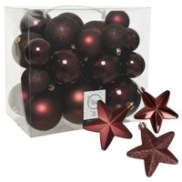 Pakket 32x stuks kunststof kerstballen en sterren ornamenten mahonie bruin - Kerstbal