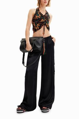 Korte aangerimpelde top - BLACK - L