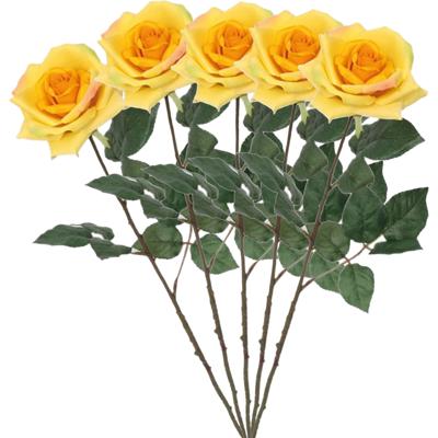 Kunstbloem Roos Emily - 5x - 66 cm - geel - polyester - kunststof - kunstbloemen