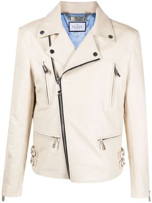 Philipp Plein veste de moto Gothic Plein en cuir - Tons neutres Philipp Plein veste de moto Gothic Plein en cuir - Tons neutres