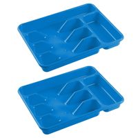 2x stuks bestekbakken/bestekhouders 5-vaks blauw 34 x 26 x 5 cm