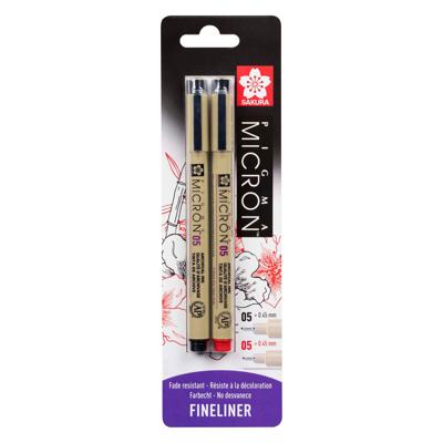 Sakura blisterkaart pigma micron 05 0,45 mm zwart, rood, 2st.