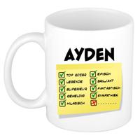 Naam mok Ayden - wit - top gozer - keramiek - 300 ml - cadeau collega beker - thumbnail