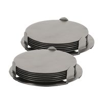 12x onderzetters zilver RVS met houder 8,5 cm voor glazen - thumbnail