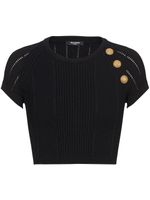 Balmain haut crop 3-Button en maille - Noir - thumbnail