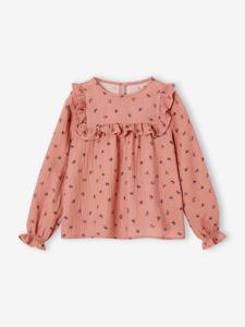 Meisjesblouse met ruches van katoengaas rouge