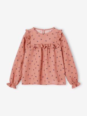 Meisjesblouse met ruches van katoengaas rouge