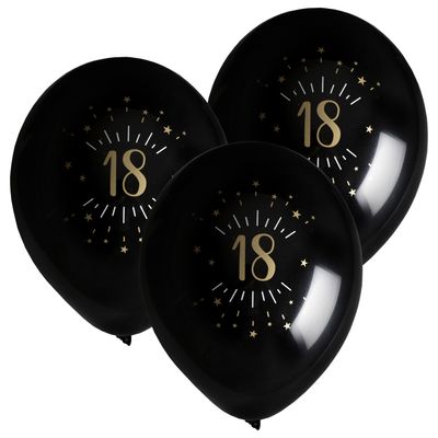 Verjaardag leeftijd ballonnen 18 jaar - 24x - zwart/goud - 23 cm - Feestartikelen/versieringen Verjaardag leeftijd ballonnen 18 jaar - 24x - zwart/goud - 23 cm - Feestartikelen/versieringen