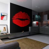 Fotobehang - Sensuele lippen , rood zwart - thumbnail