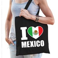 Katoenen Mexicaans tasje I love Mexico zwart - thumbnail