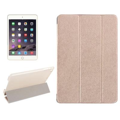 Zijde textuur horizontale Flip lederen draagtas met drie-opvouwbare houder voor iPad mini 2019 (goud)