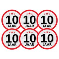 10 jaar leeftijd sticker - 6x - rond - Dia 15 cm - 10 jaar verjaardag - jubileum - leeftijd versieri