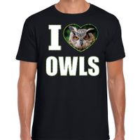 I love owls t-shirt met dieren foto van een uil zwart voor heren - thumbnail