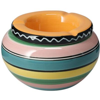 Asbak - gekleurd - D14 cm - aardewerk - oranje - rond - buiten/binnen asbakken