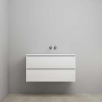 On-Line Onderkast - 100 cm - Voorgemonteerd - Acryl Wastafel - zonder Kraangat - Hoogglans Wit