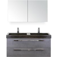 Seville Badmeubelset 120 cm - 2 Laden Beton Antraciet - Wastafel Lucca Dubbel met Spiegelkast