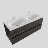 Badkamermeubel Solid Surface BWS Stockholm 120x46 cm Dubbel Wood Dark Brown (met 2 kraangaten) - thumbnail