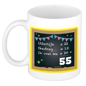 Verjaardag cadeau mok 55 jaar - geel - rekenen - 300 ml - keramiek