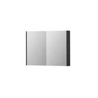 INK SPK2 Spiegelkast - 100x14x74cm - 2 deuren - dubbelzijdige Spiegel - schakelaar en stopcontact - MDF lak antraciet mat 1105302