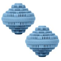 Home Deco Factory Wasmachinebol - 2x - met keramische kralen - D10 cm - blauw - wassen zonder wasmid