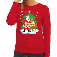 Foute kersttrui - sweater - De kerstman en rendier Rudolf - rood - voor dames