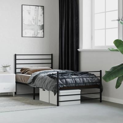 Bedframe met hoofd- en voeteneinde metaal zwart 90x200 cm