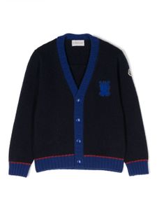 Moncler Enfant cardigan en laine vierge à patch logo - Bleu