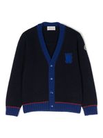 Moncler Enfant cardigan en laine vierge à patch logo - Bleu - thumbnail