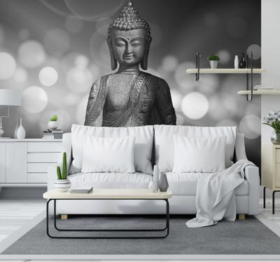 Zen ruimte fotobehang Boeddha in zilver