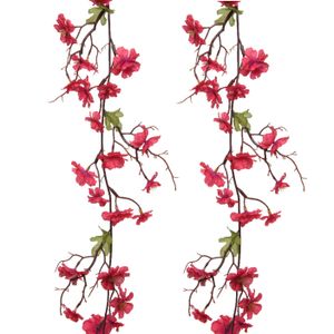 2x stuks kunstbloem/bloesem takken slinger - fuchsia roze - 187 cm