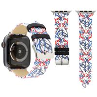 Doornen afdrukken lederen horlogebandje voor Apple Watch serie & 40mm/3 & 2 & 1 38mm (blauw + rood)