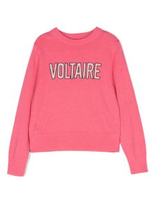 Zadig & Voltaire Kids pull en laine à logo intarsia - Rose