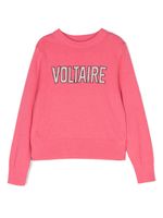 Zadig & Voltaire Kids pull en laine à logo intarsia - Rose - thumbnail