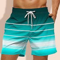 Voor heren Boardshorts Zwemshorts Lange zwembroeken Trekkoord met Mesh-voering Elastische taille Geometrisch Streep Gradiëntstrepen Sneldrogend Korte Feestdagen Strand Hawaii Casual blauw Lightinthebox