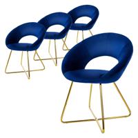 ML-Design eetkamerstoelen set van 4 blauw fluweel, woonkamerstoel met ronde rugleuning, gestoffeerde stoel met gouden - thumbnail