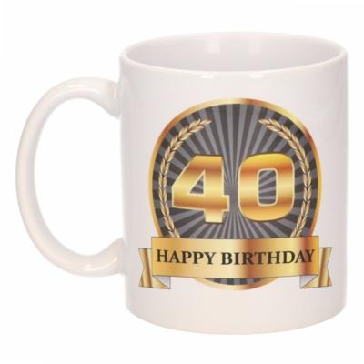 Leeftijd 40 jaar Koffiebeker - Mok - Luxe print in zwart/goud - Wit - verjaardag cadeau - 300 ml Leeftijd 40 jaar Koffiebeker - Mok - Luxe print in zwart/goud - Wit - verjaardag cadeau - 300 ml