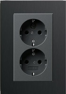 Dubbel stopcontact antraciet met Gira esprit aluminium bruin afdekraam recht