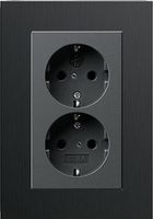 Dubbel stopcontact antraciet met Gira esprit aluminium bruin afdekraam recht