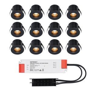 12x Olivia - Mini 12V LED inbouwspot zwart met trafo - Verzonken - 3 Watt - Niet dimbaar - IP44 waterdicht voor buiten - 2700K Warm wit - Lage inbouw