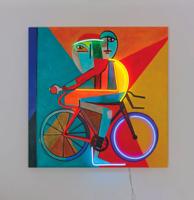 Muurschilderij (LED Neon) - 'Abstract Cyclist' Muurschilderij (LED Neon) - 'Abstract Cyclist'
