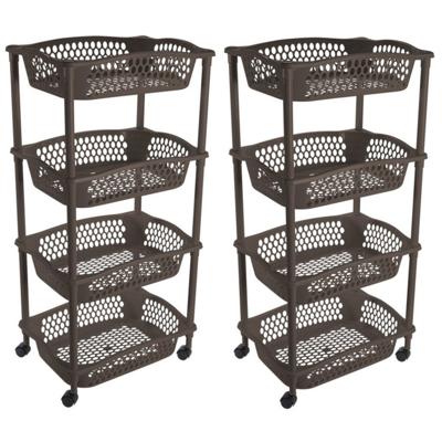 Keuken opberg trolley - 2x stuks - 4 manden - cappuccino bruin - 86 x 41 cm - roltafel