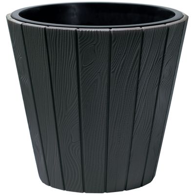 Plantenpot/bloempot Wood Style - buiten/binnen - kunststof - antraciet - D49 x H45 cm