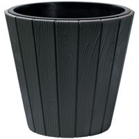 Plantenpot/bloempot Wood Style - buiten/binnen - kunststof - antraciet - D49 x H45 cm