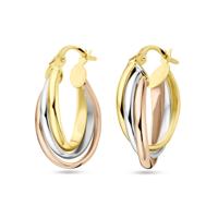 14k Tricolor Gouden Oorringen Ovaal 24x6.5mm - Wit, Rosé & Geel