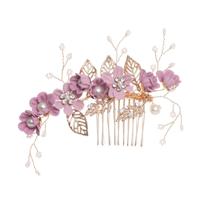 Mode bloem haar kammen hoofdtooi Prom Bridal Wedding haaraccessoires bladgoud haar juwelen haar pins (paars groot formaat)