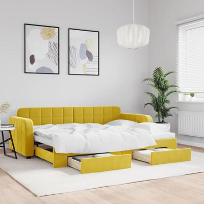Slaapbank met onderschuifbed en lades 80x200 cm fluweel geel