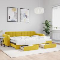 Slaapbank met onderschuifbed en lades 80x200 cm fluweel geel