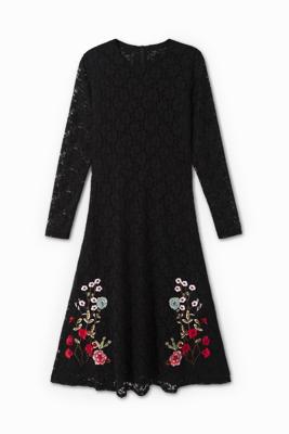 Jurk met kant en bloemen - BLACK - M