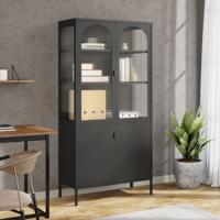 Hoge kast 90x40x180 cm glas en staal zwart