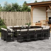 13-delige Tuinset met kussens poly rattan zwart